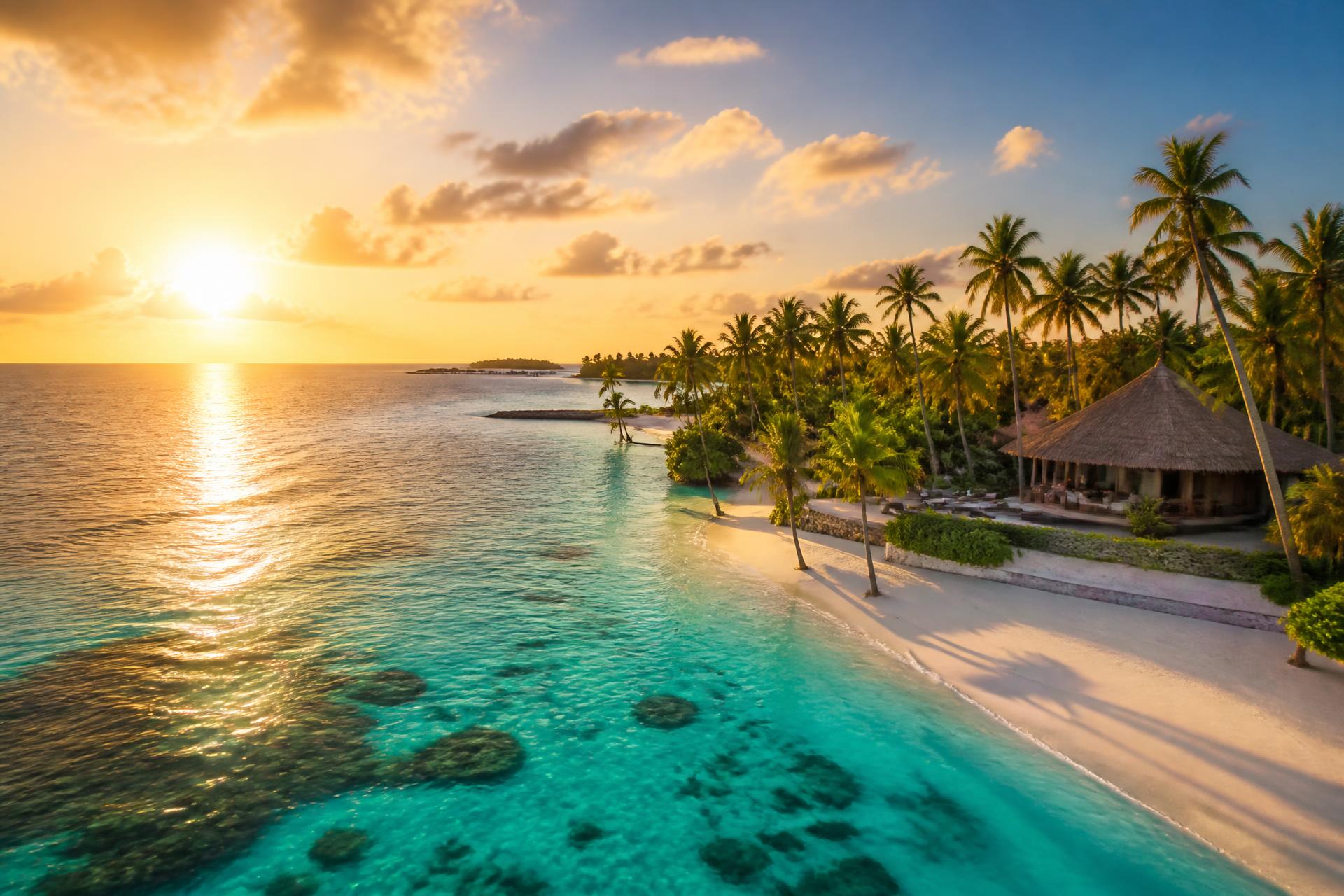 Destino tropical al atardecer
